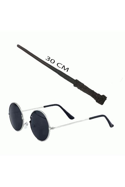 Findit Harry Potter Wand 30 cm and Black Metal Frame Harry Potter Glasses Set (2818)