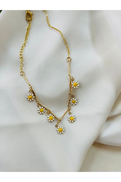 PONÇİK ACCESSORİES Gold Daisy Anklets (Average Size Is 26 cm)