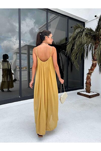 My Blog Sukienka w kolorze musztardowym z luźnym krojem na ramiączkach - 3173