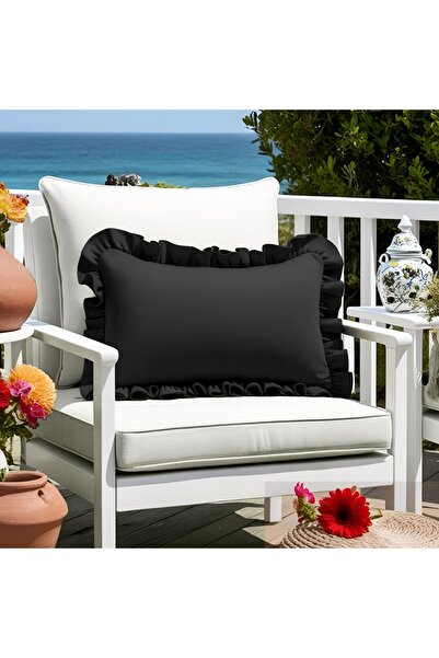 Bc Home Black Country Ruffled Rectangular Throw Pillow Case Soft Texture Vint...