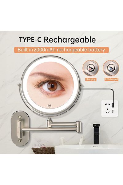 OEM Oglindă cosmetică pentru machiaj, iluminare LED cu reglare a intensității și 3 culori, braț extensibil, argintiu