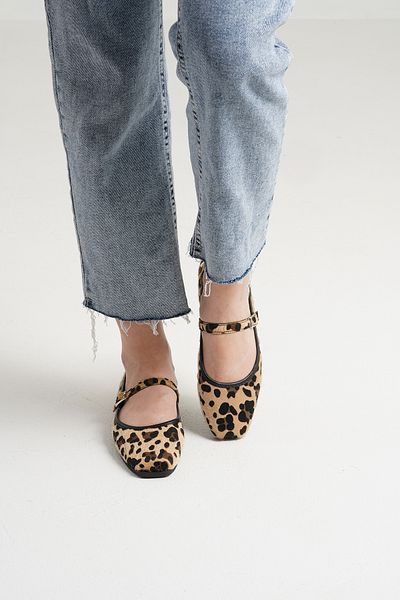 Beyond Women's Furry Leopard Leather Daily Buckle Low Heeled Comfortable Ballerinas Byndmrj01