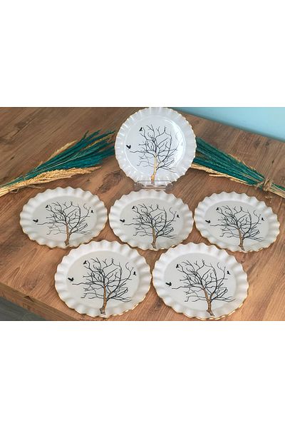 B&M Tree Patterned Curved Cake Plate 6 Pieces