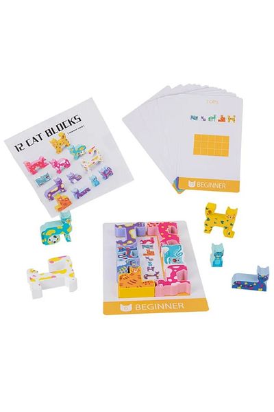 OEM Wooden tetris puzzle game, wooden cat-shaped blocks, Montessori
