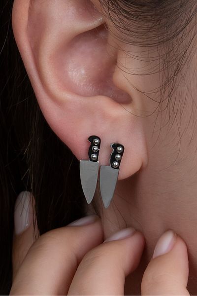 Takı Dükkanı Master Chef Small Size Steel Knife Earrings (2 Pcs) Mse15