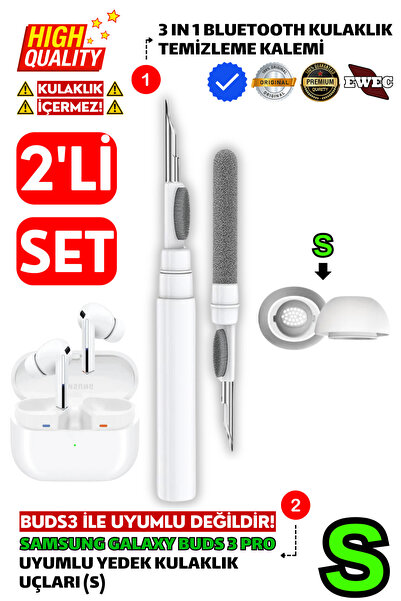 EWEC Samsung Galaxy Buds3 Pro Uyumlu Yedek Silikon Kulaklık Ucu ve 3 in 1 Tem...
