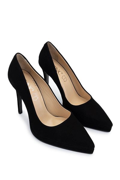 Tamer Tanca Women's Genuine Leather Black Suede Heeled Shoes