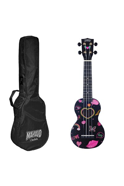 Mahalo Ma1hebk Set Ukulele Art, Heart Inima-flori, Negru, 3 Pene
