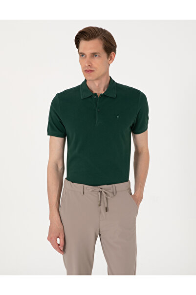 Pierre Cardin Koyu Yeşil Slim Fit %100 Pamuk Polo Yaka Basic Tişört 50306448-VR079