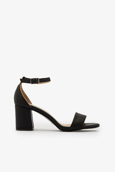 SAYL Black Genuine Leather Ankle Strap Thick Heeled Women's Sandals