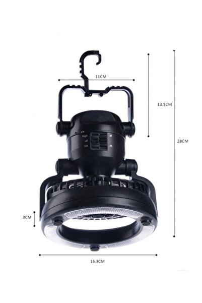 Home Taşınabilir Kamp Lambası – Fanlı Çadır Lambası, Tavan Vantilatörü Ve Işık, Kancalı 18 Led 2ın1 Fener