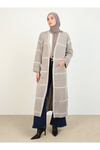Refka Long Mink Refka Knitwear Cardigan - Stripe Detailed