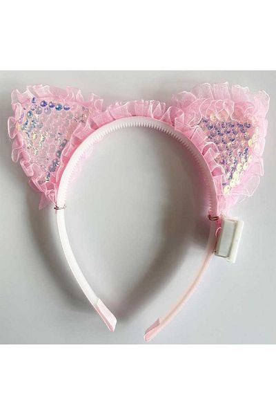 Findit Ruffled Edge Pink Sequined Led Lighted Cat Ear Crown 17X19 cm (2818)