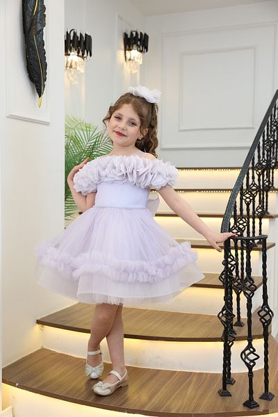 MİSS RAİN Fold-On Sleeves, Flowers, Low Shoulder, Stone Detail, Ruffle Skirt, Girl's Evening Dress