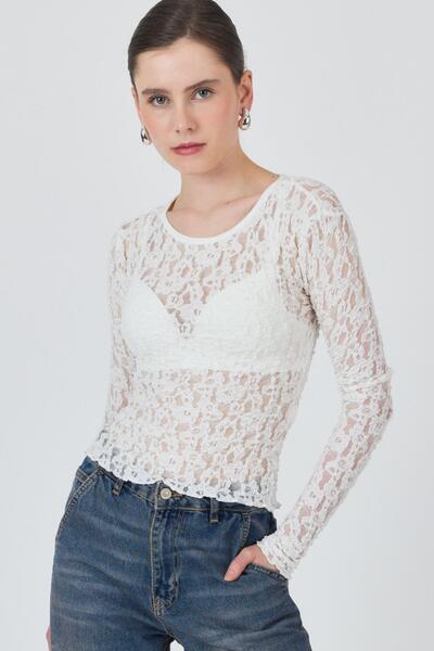 Rays Bluză din dantelă cu mânecă lungă ecru 6871