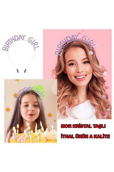 Findit Purple Color Crystal Stone Shiny Birthday Girl Written Crown 16X17 cm (2818)