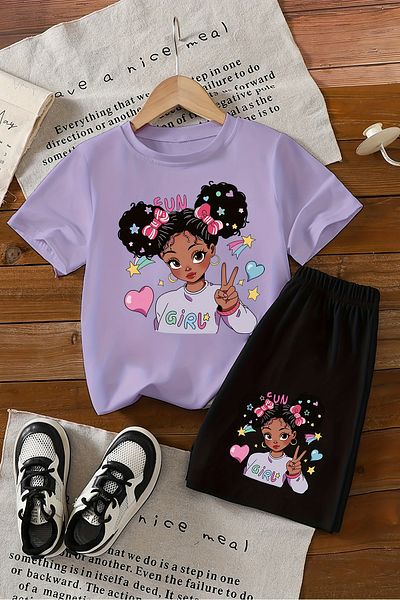 MYADA Premium Fun Girls Printed Girl Child Suit with Shorts 23565
