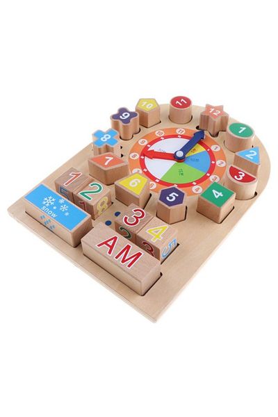 OEM Ceas 3D din lemn cu forme geometrice detasabile, Montessori