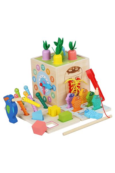 OEM Montessori educational wooden cube 6 in 1 with Montessori activities