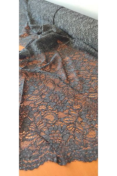 River Fabrics Glittery Corded Lace Black