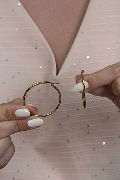 Takı Dükkanı 36mm Women's Hoop Steel Earrings Pair Italian Locked Mse27