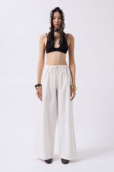 Black Fashion Lace Detail Cotton White Trousers