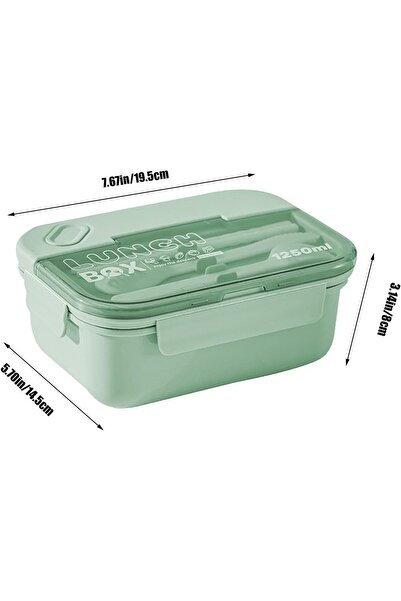 COOYA 1250ml three-compartment lunch box, airtight and leakproof, with cutlery,matcha green