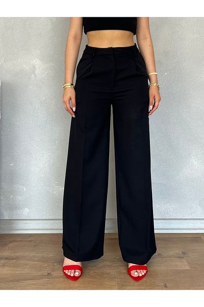 Nesil Pleated Long Wide Leg Women's Trousers