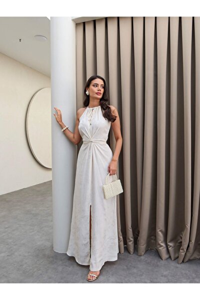 ESRAHELVACI Cream Patterned Belted Dress