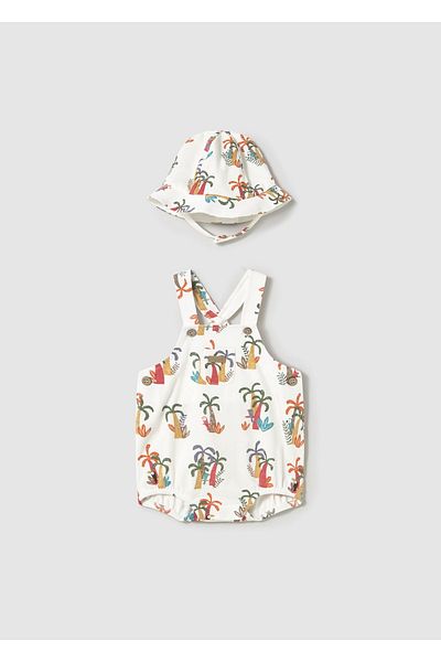 MAYORAL Baby Boy Short Jumpsuit with Hat White 1613