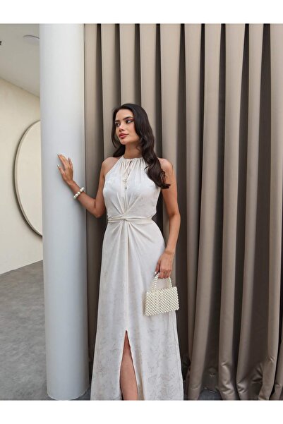 ESRAHELVACI Cream Patterned Belted Dress