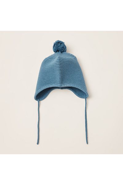 giggles Juniors Textured Cap With Pom-Pom Detail And Tie-Ups