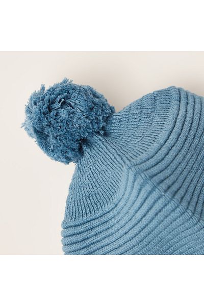 giggles Juniors Textured Cap With Pom-Pom Detail And Tie-Ups