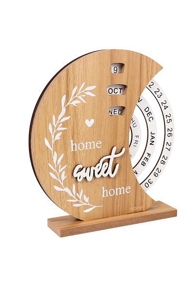 Ropet Decorative wooden perpetual calendar, Home Sweet Home, Rustic, Rotating, For Office, 18 x 20 cm, Natural