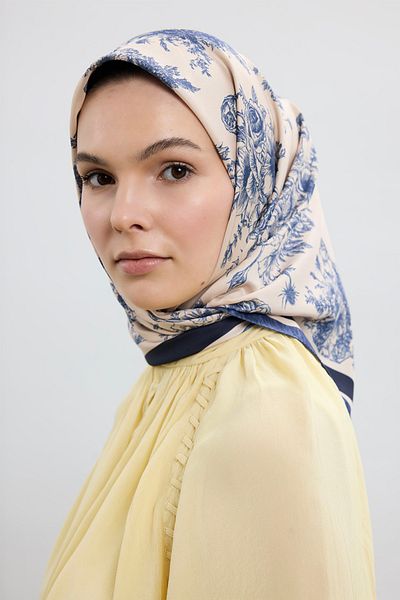 Qef Scarf Twill Silk Scarf- Eva Navy Blue
