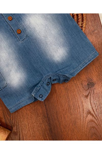 bebicix Lycra Buttoned Unisex Jeans Baby Jumpsuit with Bottom Straps