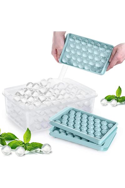 Theuwnee Ice Cube Tray Set Of 2, Silicone, Blue, 25 X 14 X 3 Cm