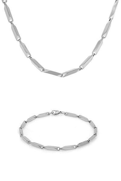 Takı Dükkanı مجموعة سلسلة وسوار من الفولاذ على شكل مكعب مربع للرجال eck05s