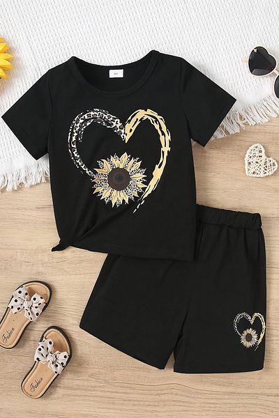 MYADA Leopard Heart Patterned Shorts and Bottom Top Set 24029