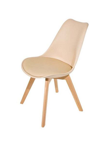 Taimi Mid Century Modern Chair with Back Rest, PU Leather Soft Padded Seats and Solid Wood Legs, Beige