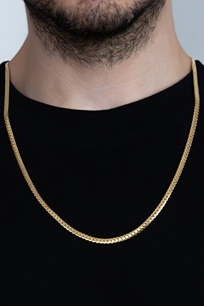 Takı Dükkanı Altın Kaplama Ezme Yassı Yılan Model Çelik Erkek Kolye eck37