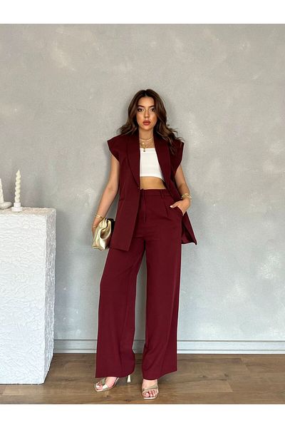 Nesil Pleated Long Wide Leg Women's Trousers