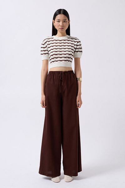 Black Fashion Lace Detail Cotton Brown Trousers