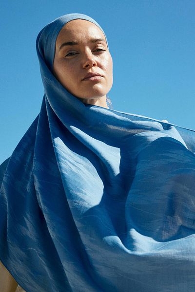 Qef Cotton Line Shawl Soft Blue