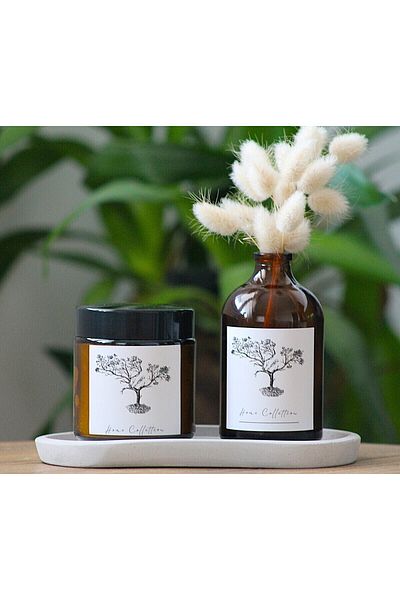 PARFÜM VE AKSESUAR Set of 3 Amber Glass Jar 100ml Paraffin Wax (Odorless) Small Vase 100ml Base (Without Flower)