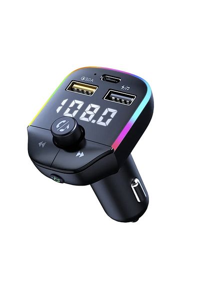 LUVLU Car Fm Modulator Bt 5.0, Fast Charger, Usb C Usb3.1a, Handsfree Car Kit, Rgb Light, Fm Transmitter