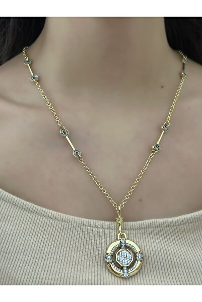 MyladyAccessoriess Çift Renk Zirkon Taş Detaylı Çelik Kolye