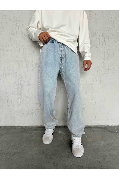 MODA Snow Washed Waist Drawstring Baggy Jeans