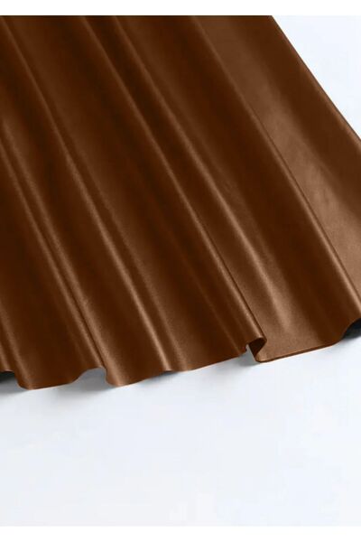 WAYS Női műbőr barna elöl cipzáras, hosszú kiszélesedő Mevlana szoknya