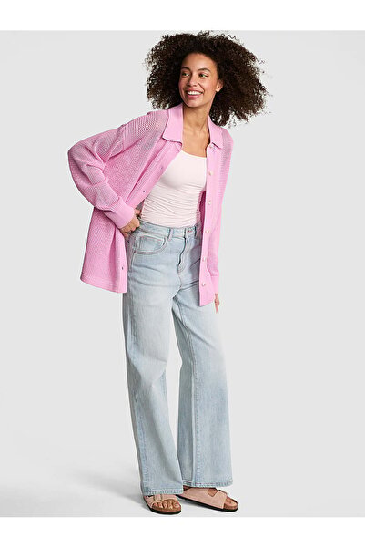 PINK Tığ İşi Düğmeli Hırka